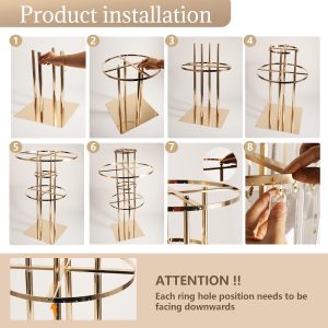 40" Tall 5-Tier Round Gold Wedding Vases Centerpieces Clear Pendant Flower Stand | Pedestal Stand for Wedding Party Decoration