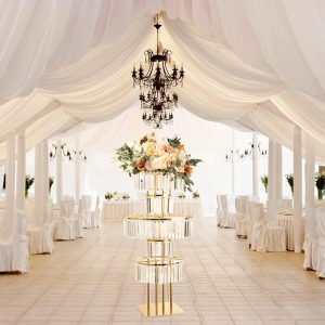 40" Tall 5-Tier Round Gold Wedding Vases Centerpieces Clear Pendant Flower Stand | Pedestal Stand for Wedding Party Decoration