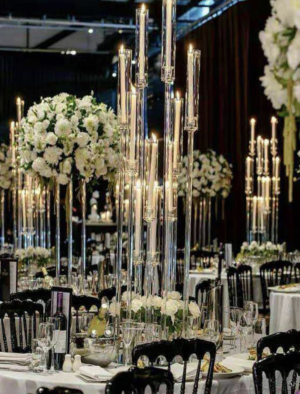 8 Arms 36" Tall | Crystal Glass Candelabra | Wedding Centerpieces | Pillar Candle Holders With Round Mirror Base