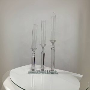 6Pcs for 2 Sets Crystal Glass Candle Holder Candlestick Party Centerpiece