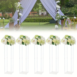 5 PCs 33.8“ Tall Acrylic Square Cylinder | Pedestal Stand | Floral Square Stand | Wedding Square Stand | Party Centerpiece Stand | Flower Stand