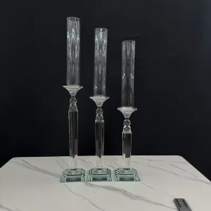 6Pcs for 2 Sets Crystal Glass Candle Holder Candlestick Party Centerpiece