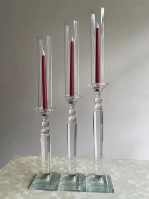 6Pcs for 2 Sets Crystal Glass Candle Holder Candlestick Party Centerpiece