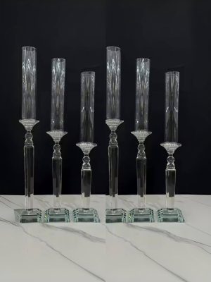 6Pcs for 2 Sets Crystal Glass Candle Holder Candlestick Party Centerpiece