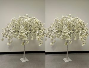 2Pcs/Set White Artificial Cherry Blossom Tree With Detachable Metal Base, Silk Sakura Flowers Wishing Tree Wedding Decor - 5ft
