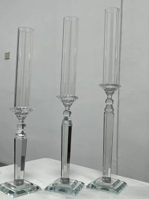 6Pcs for 2 Sets Crystal Glass Candle Holder Candlestick Party Centerpiece