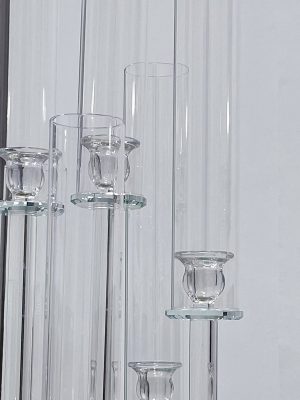 8 Arms 36" Tall | Crystal Glass Candelabra | Wedding Centerpieces | Pillar Candle Holders With Round Mirror Base
