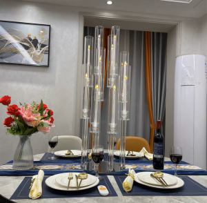 8 Arms 36" Tall | Crystal Glass Candelabra | Wedding Centerpieces | Pillar Candle Holders With Round Mirror Base