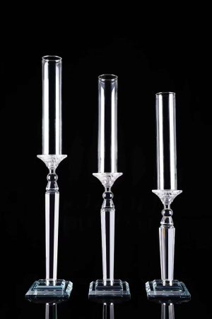 6Pcs for 2 Sets Crystal Glass Candle Holder Candlestick Party Centerpiece