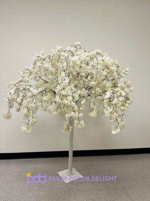 2Pcs/Set White Artificial Cherry Blossom Tree With Detachable Metal Base, Silk Sakura Flowers Wishing Tree Wedding Decor - 5ft