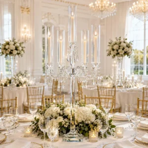 5 Arms 40" Tall Crystal Glass Candelabra | Wedding Centerpieces | Party Candle Holders | Event table dining hall candelabra