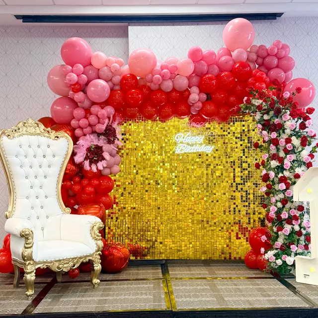 Mirror Gold Shimmer Wall, Upgraded with PC Grid Base Frame, Shimmer Backdrop, Sequin Wall Backdrop, Shimmer Wall Panels, Self-Locking Shimmer