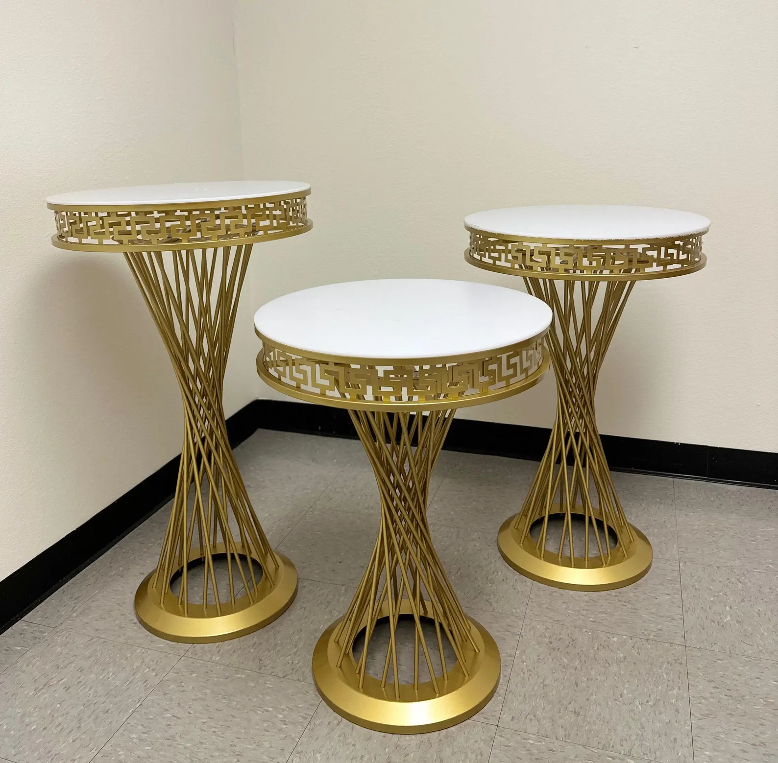 3-Piece Set | Twist Metal Gold Pedestal Dessert & Floral Stands | Gold Round Metal Cylinder for Weddings, Parties, and Events - Image 14
