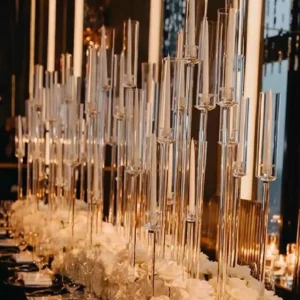 10 Arms 48" Tall Crystal Glass Candelabra | Wedding Centerpieces | Pillar Candle Holders with Mirror Base