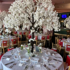 2Pcs/Set White Artificial Cherry Blossom Tree With Detachable Metal Base, Silk Sakura Flowers Wishing Tree Wedding Decor - 5ft