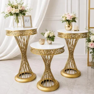3-Piece Set | Twist Metal Gold Pedestal Dessert & Floral Stands | Gold Round Metal Cylinder for Weddings, Parties, and Events