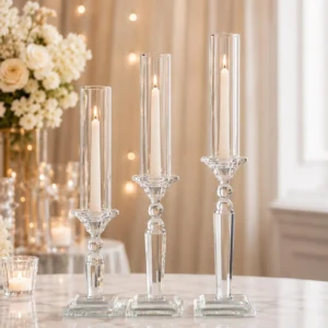 6Pcs for 2 Sets Crystal Glass Candle Holder Candlestick Party Centerpiece
