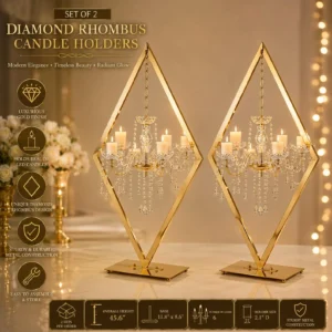 2 Sets | 47.2" Tall Diamond Metal Candelabra | Wedding Centerpieces | Party Candle Holders | Event table dining hall candelabra