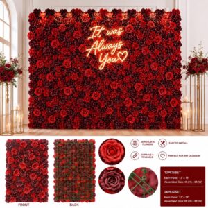 Red 3D Fabric Artificial Flower Wall Panels, Flower Wall Backdrop, Floral Backdrop, Wedding Rose Backdrop
