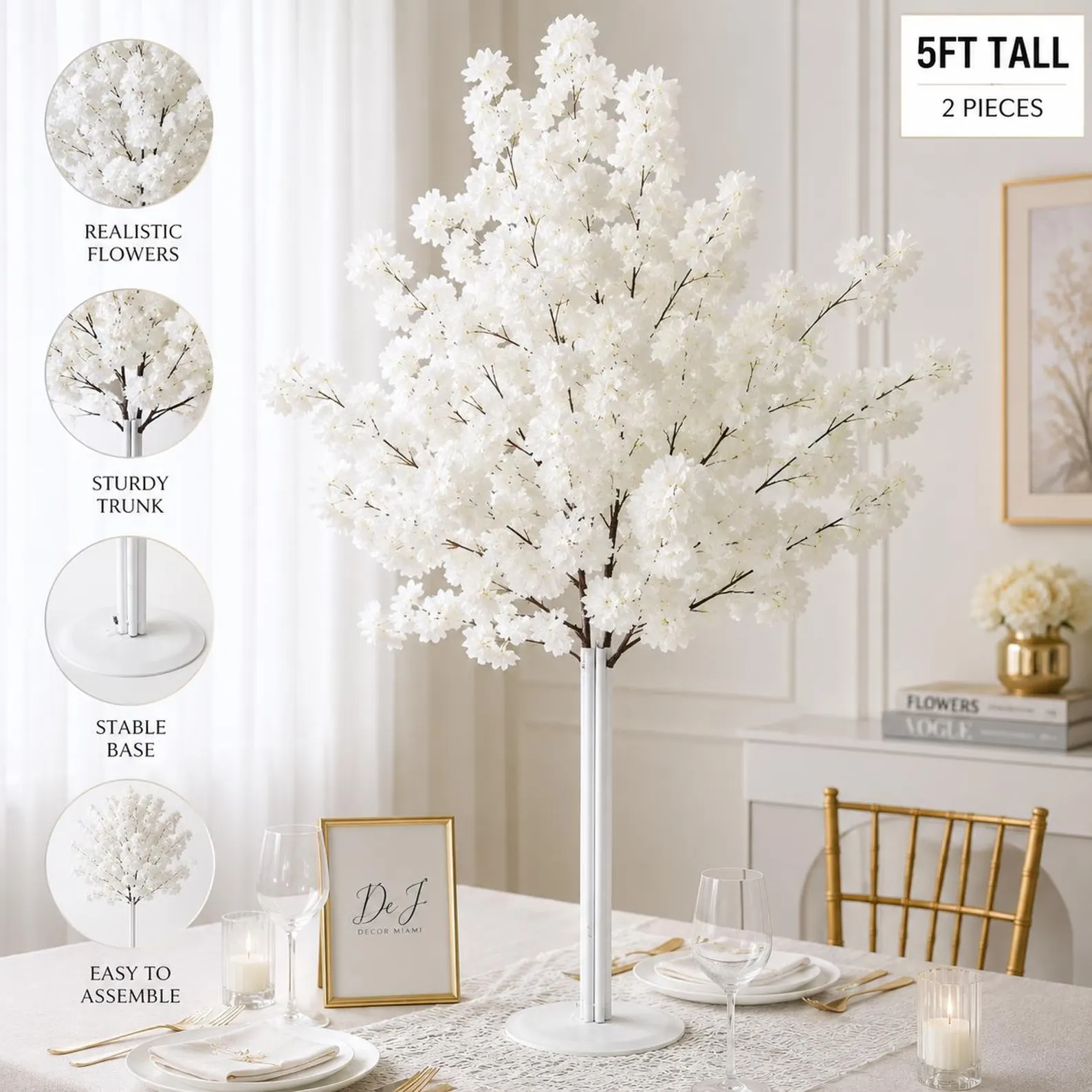 2 PCs | 5ft Tall Artificial Cherry Trees【WHITE】 - Image 3